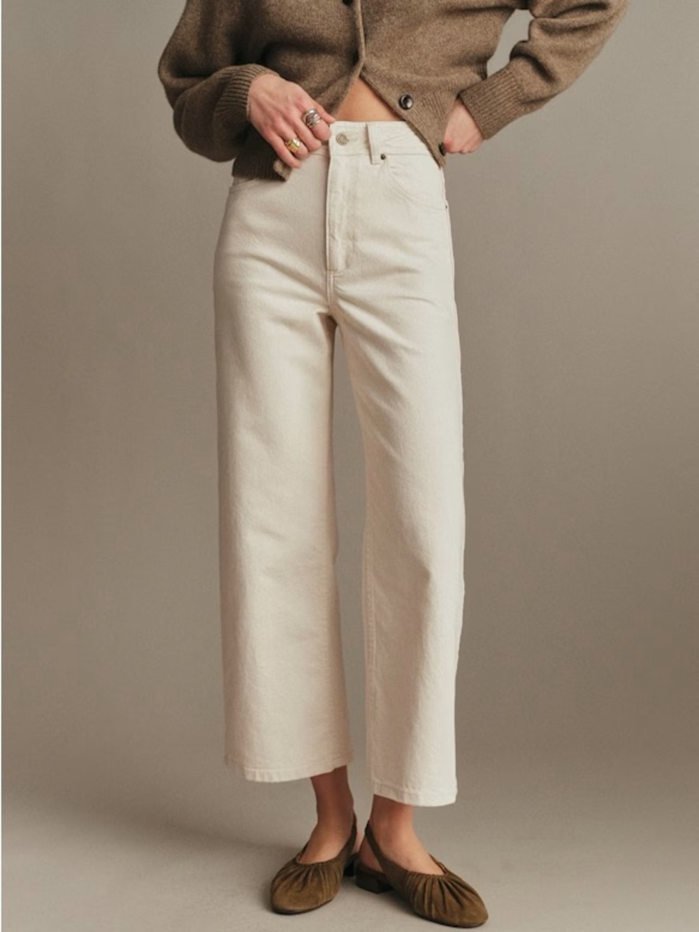 Sézane Le Crop High Rise Wide Leg Jeans 7/8 Organic Cotton FR 40 US 8 NWT